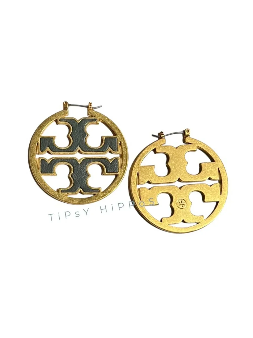 Authentic Tory Burch Miller Hoops in Hunter Green and Gold